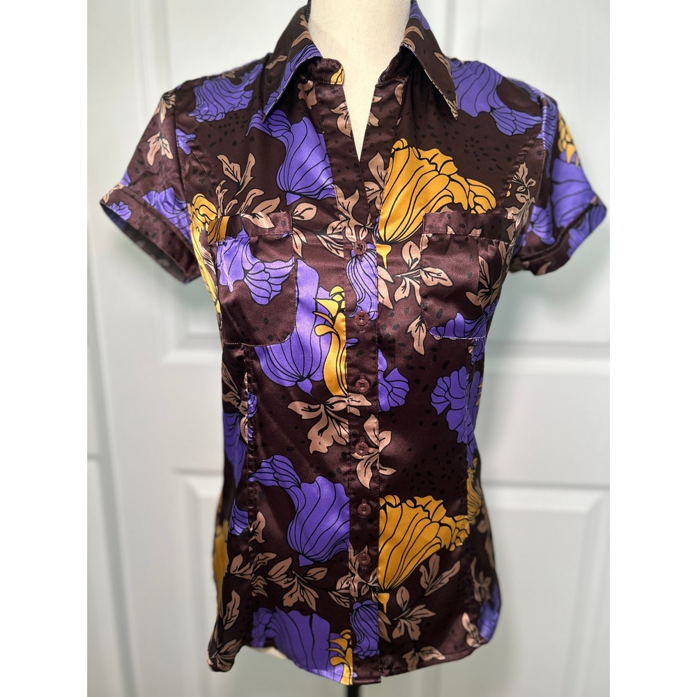 BCBGMAXAZRIA Floral Button Down Shirt Short Sleeve Career‎ Top XS
